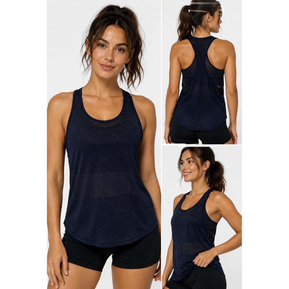 Lululemon Women's Size Small 4/6 Navy Mesh Racerback Tank Built In Bra Athletic